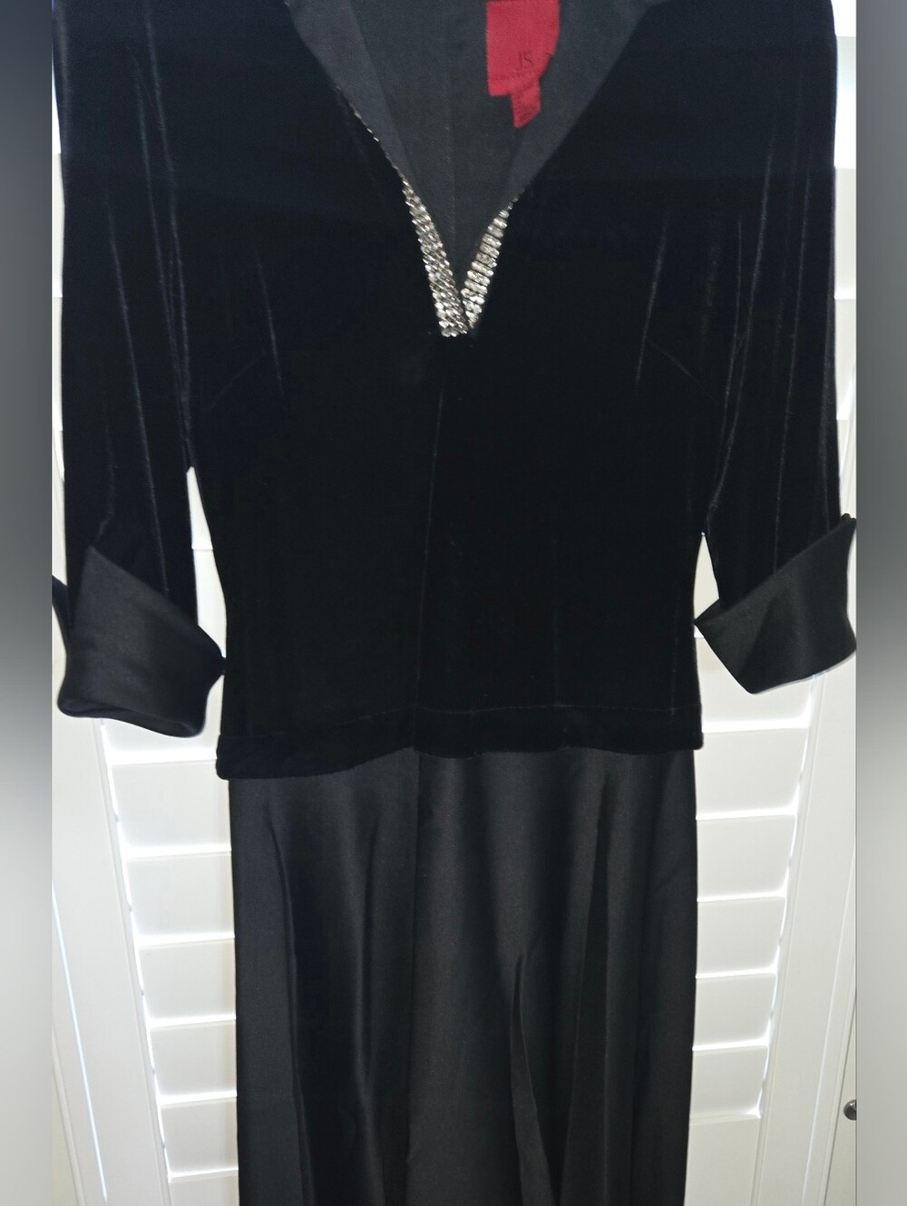 Vintage JS Collections Black Maxi Evening Gown Dress with V-Neck Embellishment